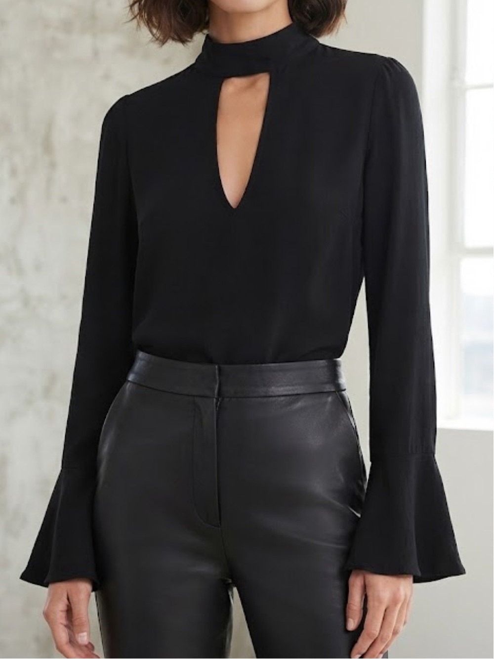 RE:NAMED Choker Keyhole Cutout Top Black Bell Sleeves Small